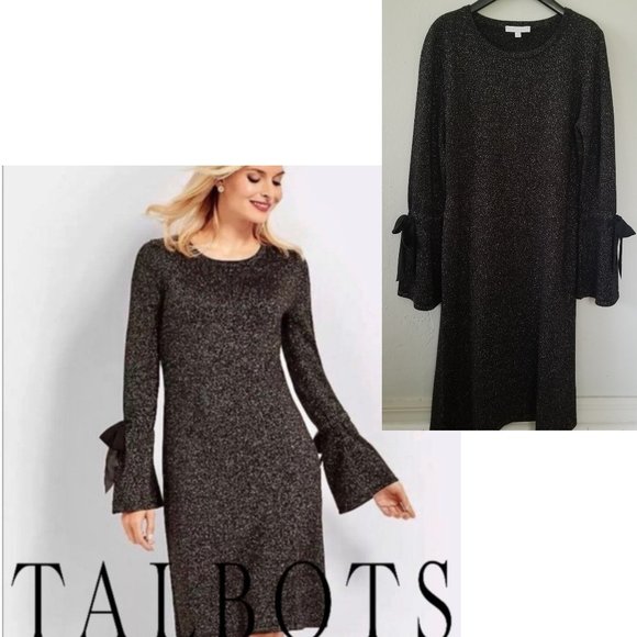 NWT Talbots Sparkle Black Dress with Ribbon Sz S - Picture 1 of 5